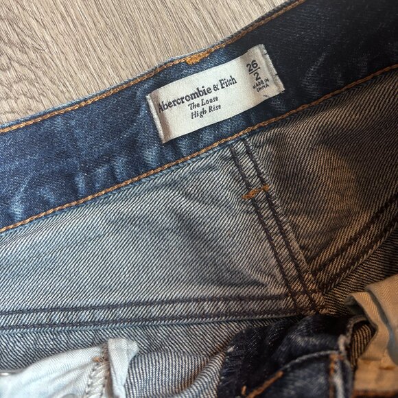 Abercrombie High Rise Loose Wide Leg Jean Dark Marble Color Wash size 26 - Picture 11 of 15